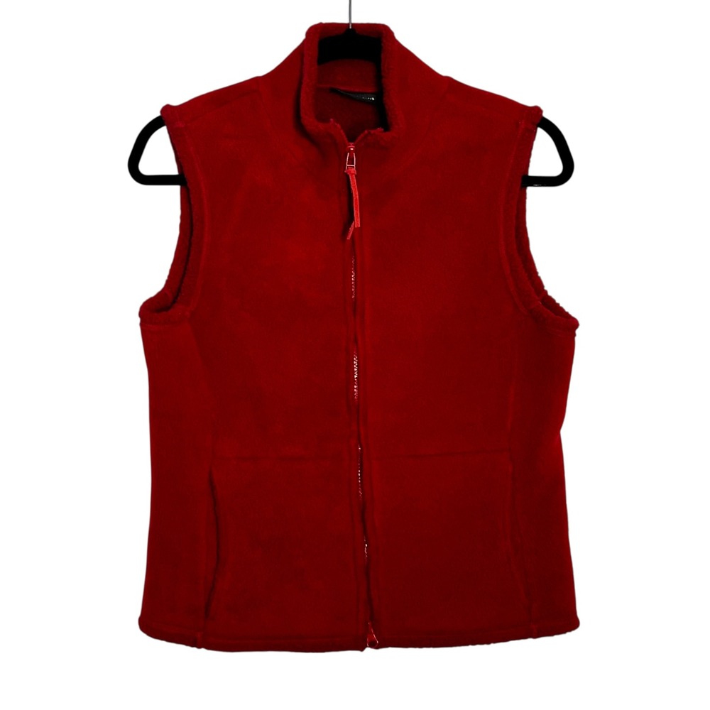 Express Jeans Womens Red Fleece Vest Mock Neck Full Zip Sleeveless Jacket Medium